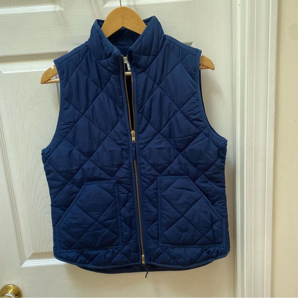 J Crew navy blue quilted puffer vest gold